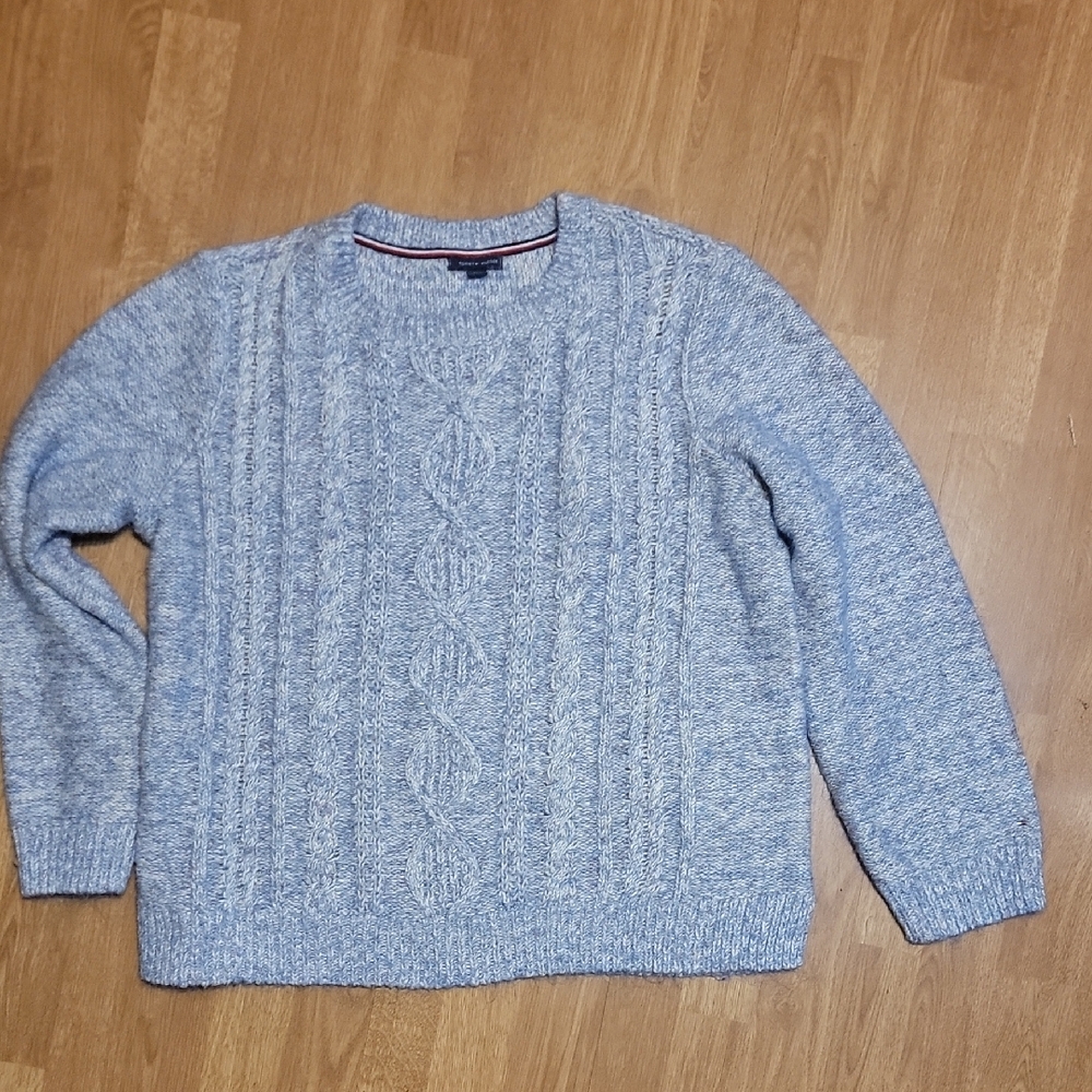Tommy Hilfiger Blue Crewneck Sweater Cable-Knit Cozy